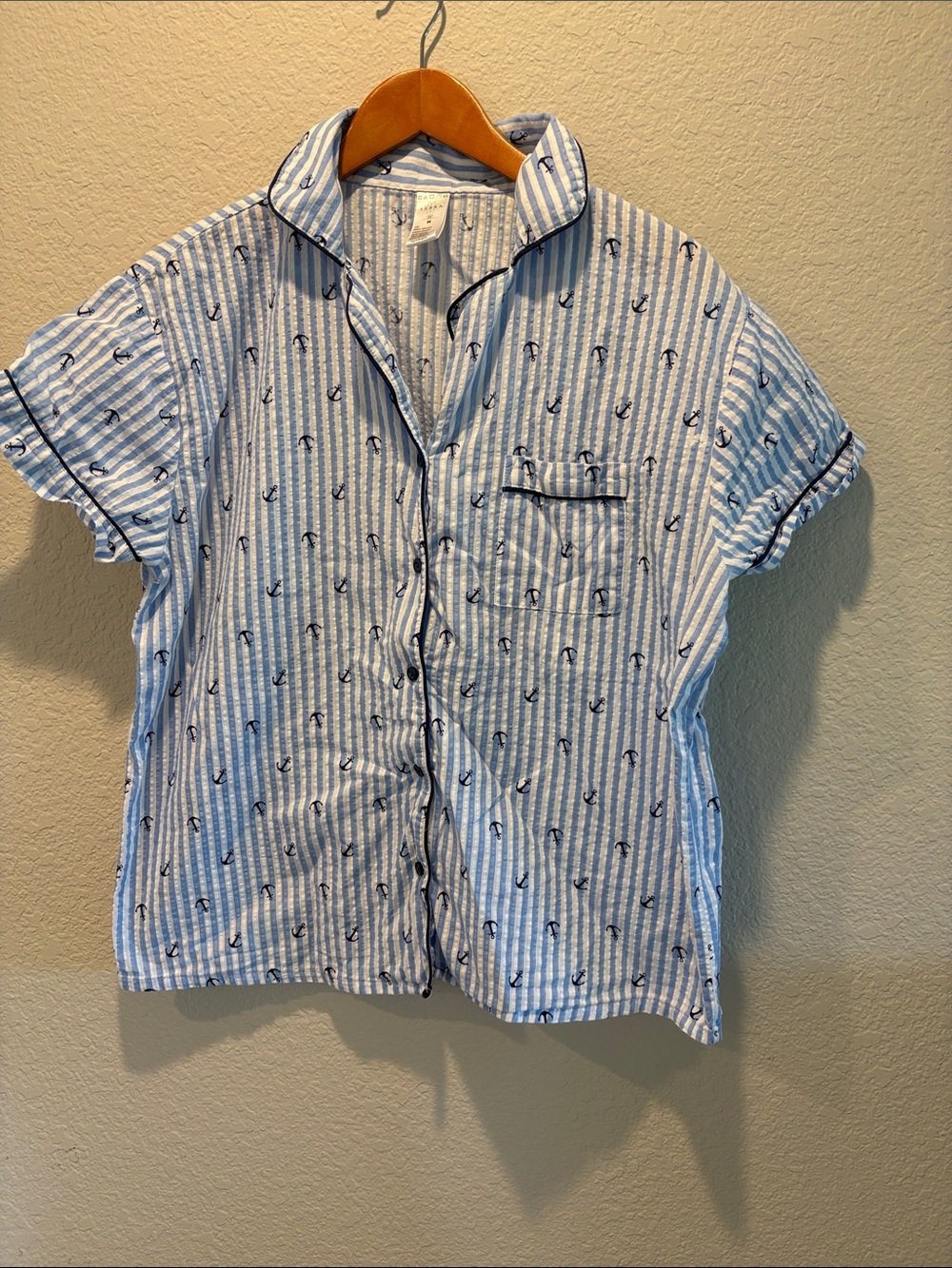 Women’s Serra Blue Striped Short-Sleeve Pajamas with Anchor Print